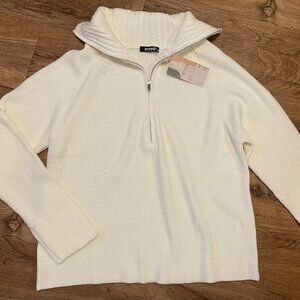 BTFBM White Collared Half 1/2 Zip Ribbed Sweater Shirt Top